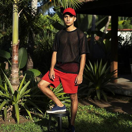 Young Man in Lush Garden Setting