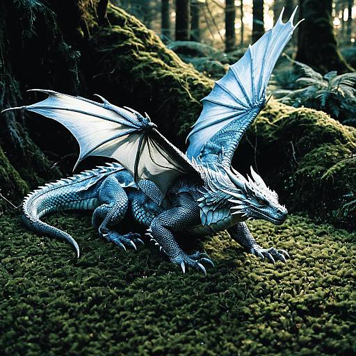 Majestic Silver Gray Dragon in Twilight Glade