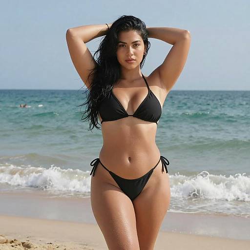 Confident Curvy Woman on Beach