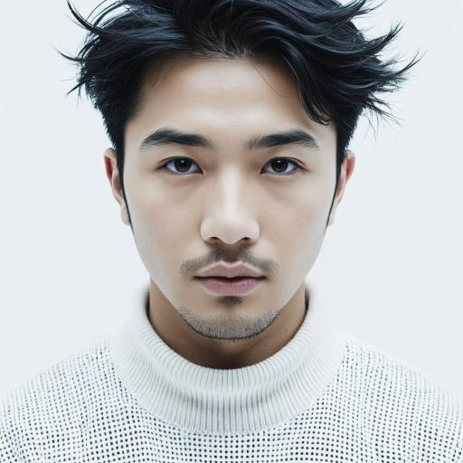 Portrait of Asian Man in White Turtleneck Sweater