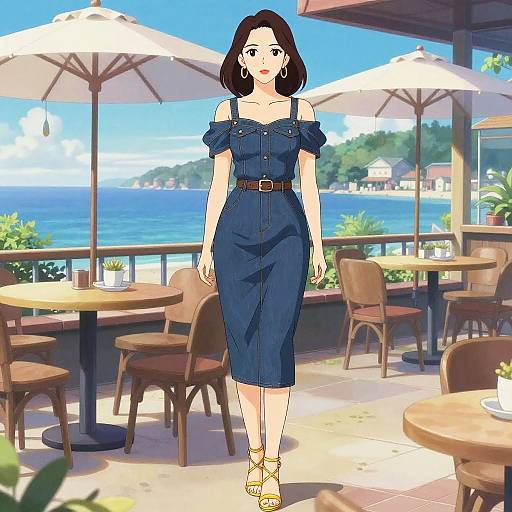 Chic Denim Dress in Toei Style
