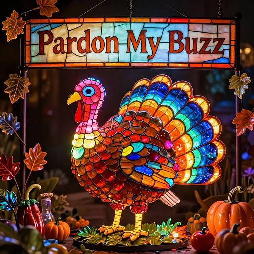 Neon Glass Turkey with Thanksgiving Sign