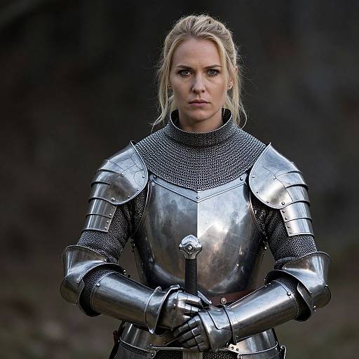 Determined Blonde Knight in Silver Armor