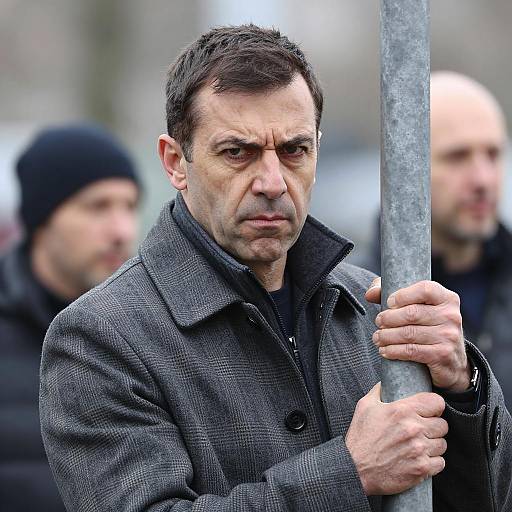 Serious Middle-Aged Man in Plaid Coat