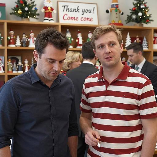Two Men Shopping Amidst Christmas Decor