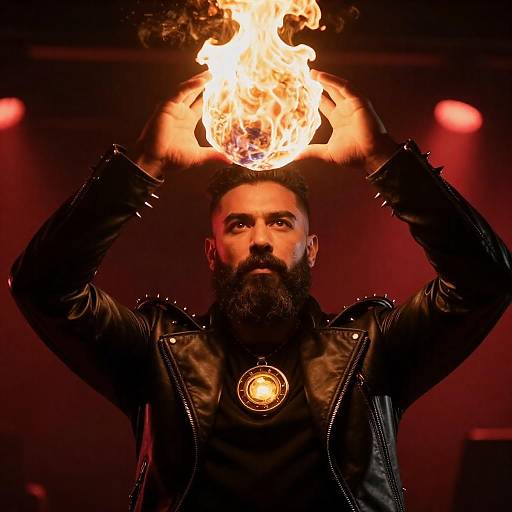 Bearded Sorcerer with Fiery Orb