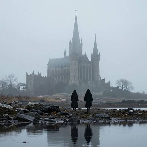 Mist-Shrouded Castle by Rocky Shore
