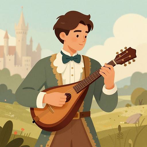 Whimsical Mandolin Player in Vintage Fantasy