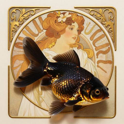 Vaudeville Black Goldfish in Mucha Style
