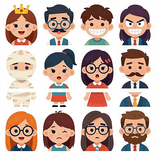 Diverse Cartoon Avatars Grid