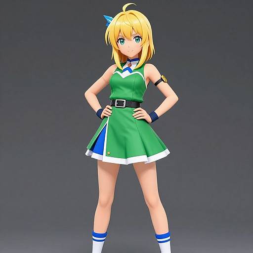 Blonde Anime Girl in Green Dress