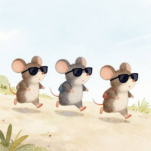 Three Cool Mice Running in Sunglasses