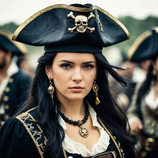 Young Woman in Detailed Pirate Costume