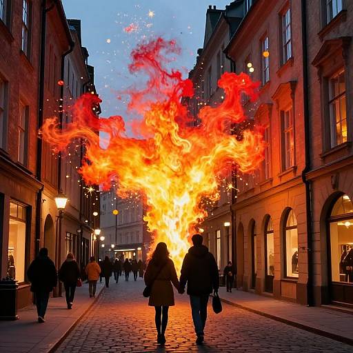 Magical Color Burst on Cobblestone Street