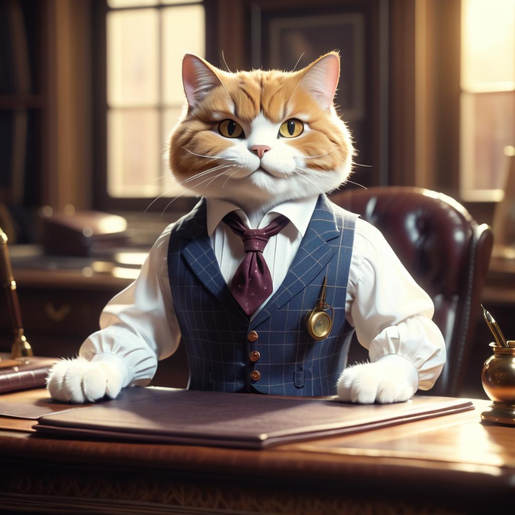 Business Cat in Vintage Office Setting