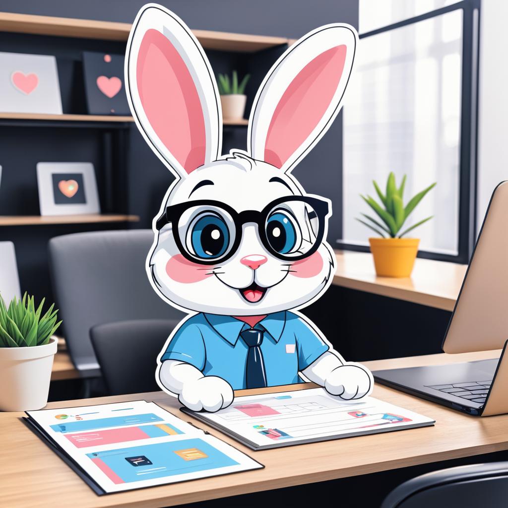 Confident Cartoon Rabbit at Work