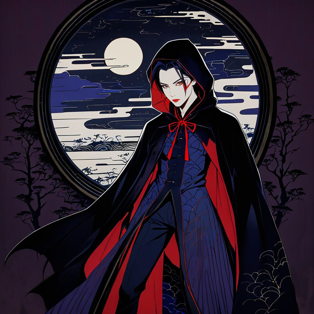 Brooding Vampire in Ukiyo-e Style