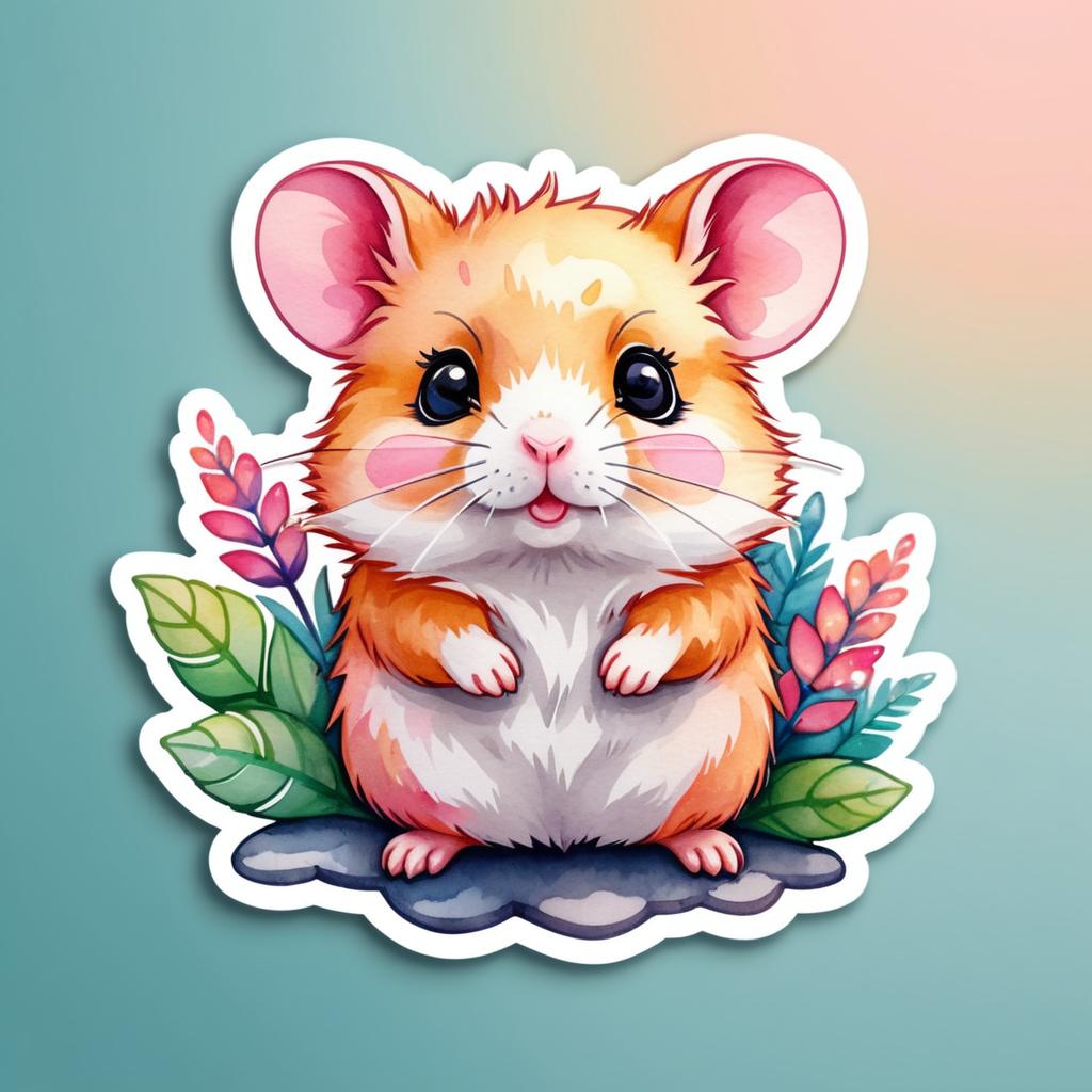 Kawaii Pink Hamster Watercolor Sticker Design