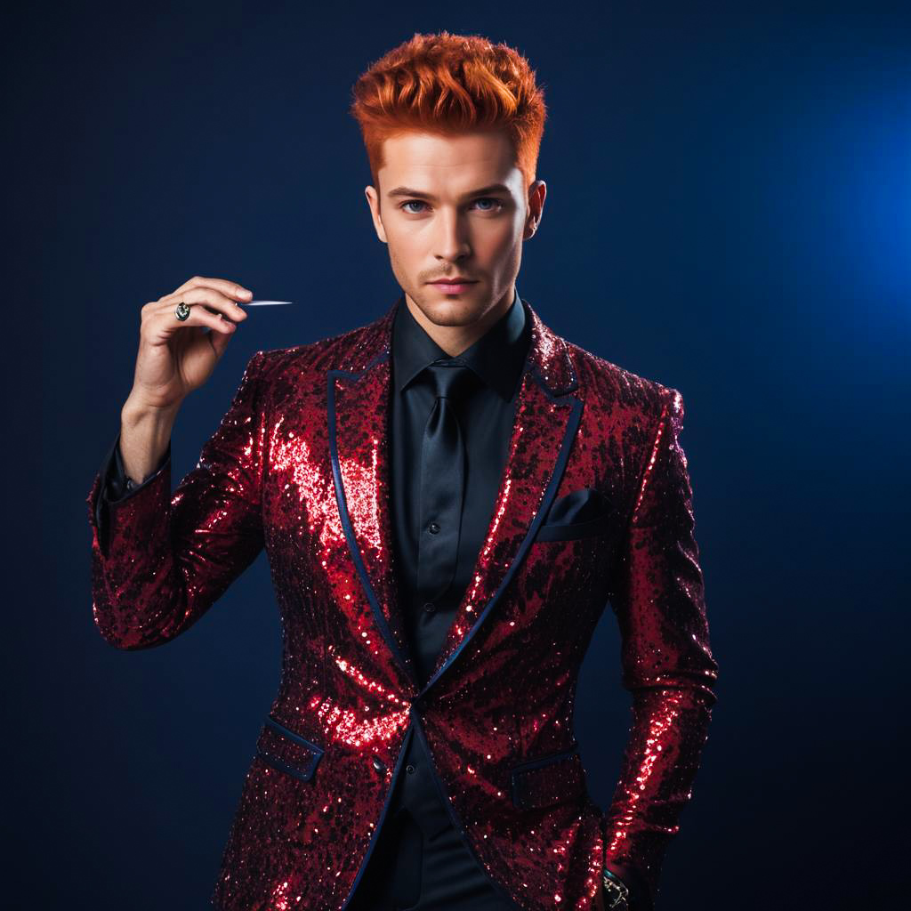 Dazzling Magician with Spiky Red Hair