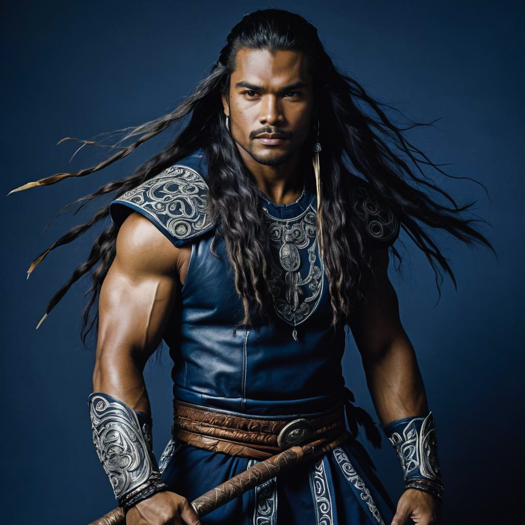 Determined Māori Warrior in Studio Portrait