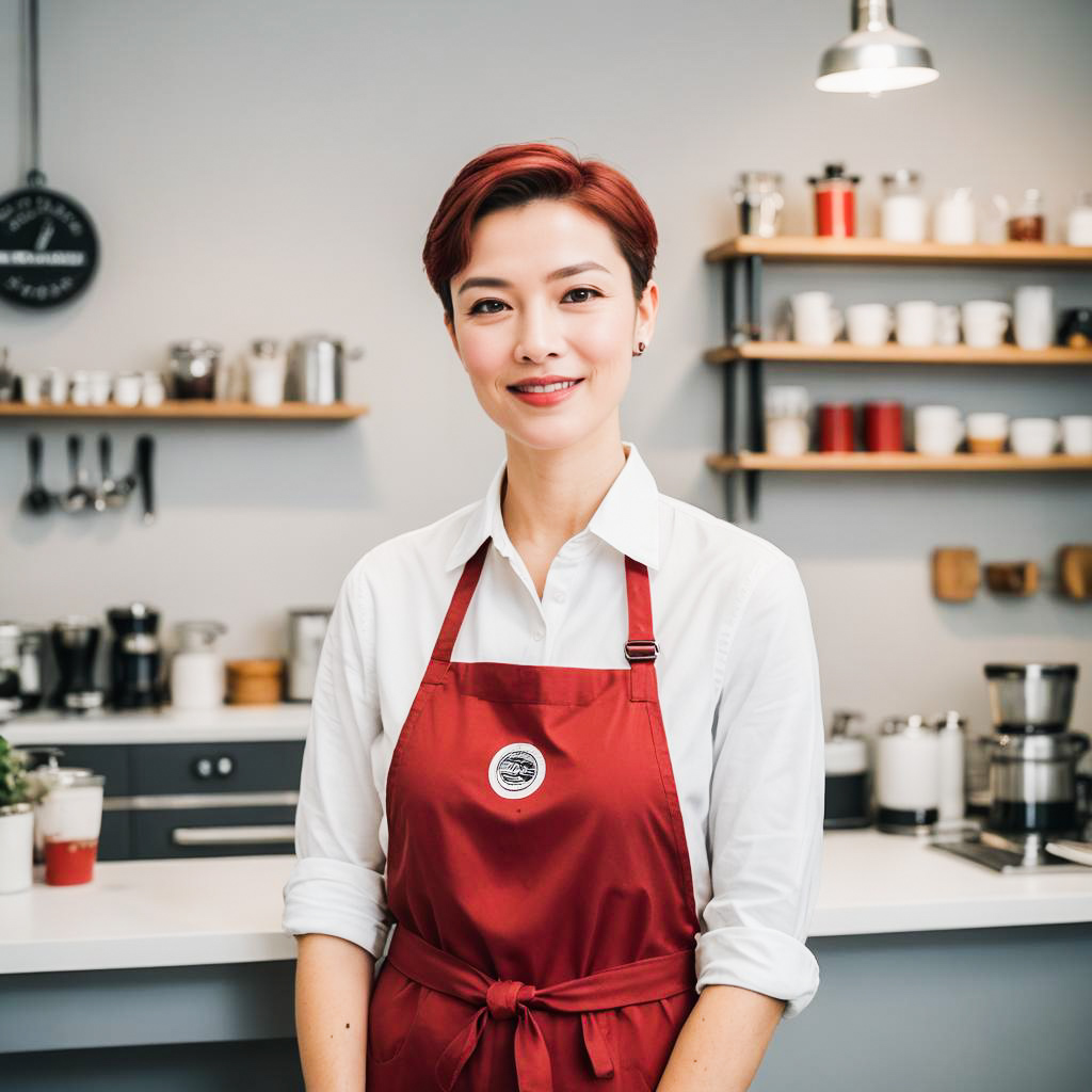 Amused Barista in Frosty Studio Background