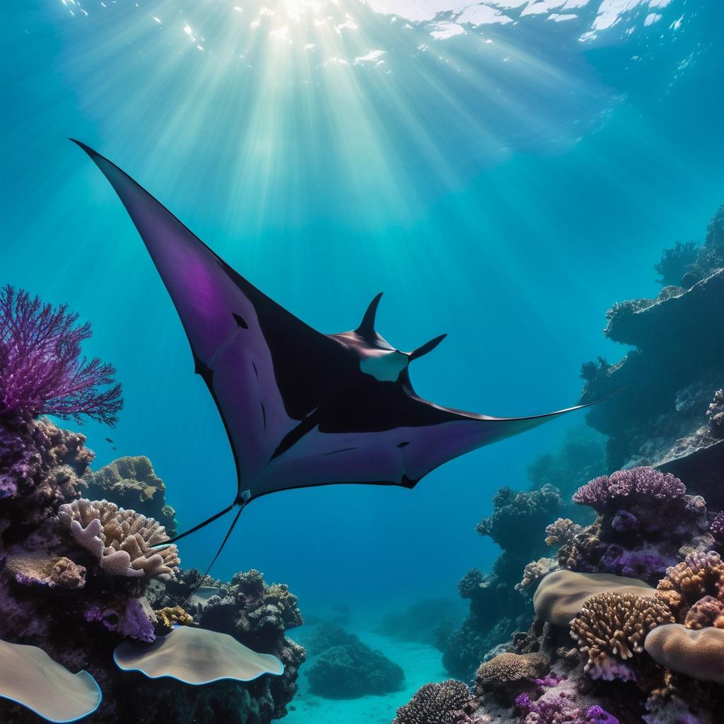 Elegant Manta Ray Silhouette in Coral Reef