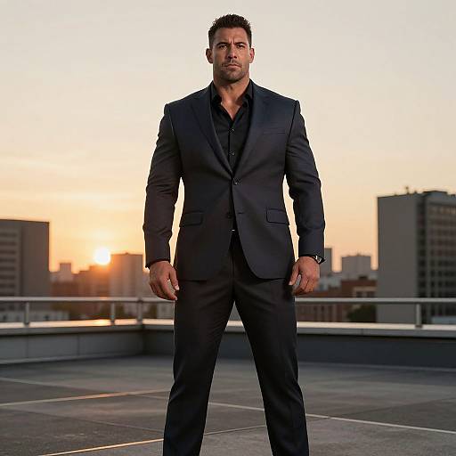 Confident Man on Rooftop at Sunset