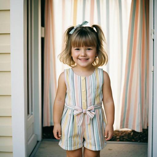 Smiling Toddler Girl in Pastel Striped Romper