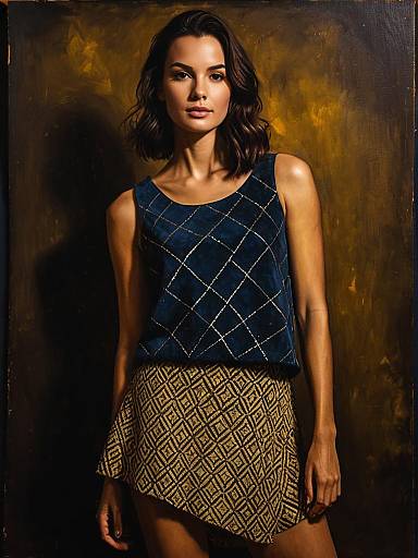 Woman Wearing Casual Sleeveless Top and Geometric Skirt