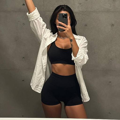 Stylish Dark-Skinned Woman in Mirror Selfie