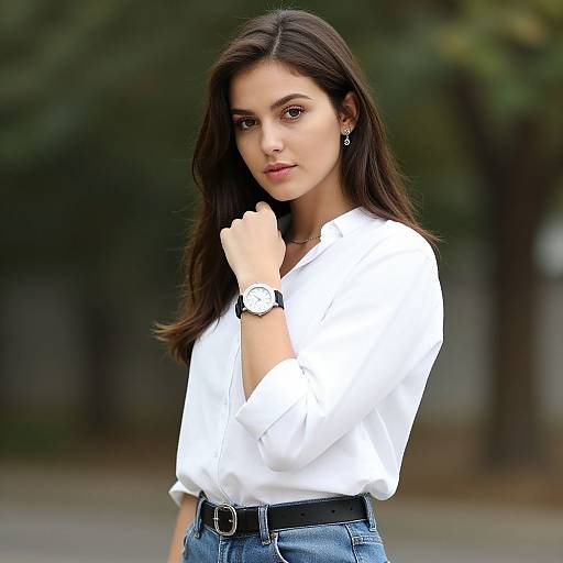 Realistic Portrait of Stylish Woman Outdoors