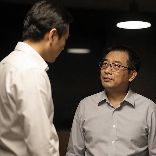 Two Men in Dimly Lit Room