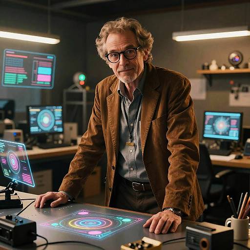 Charismatic Genius Inventor in Workshop