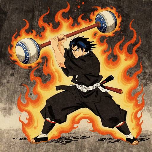 Dramatic Ukiyo-e Oni Battle Scene