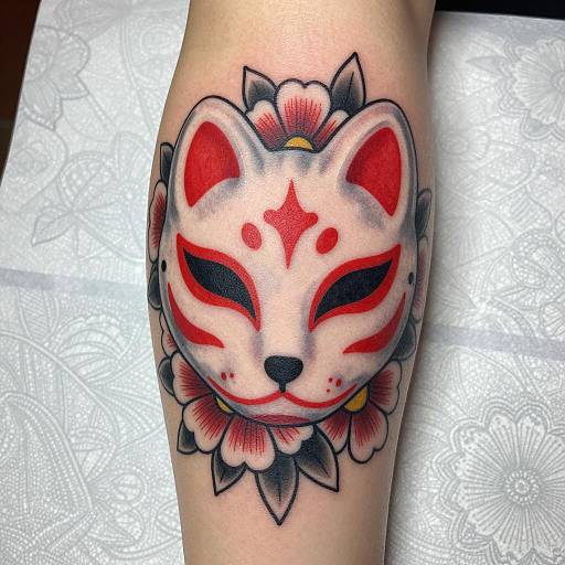 Elegant White Fox Mask Tattoo Design
