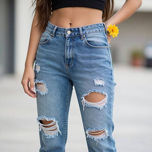 Casual Stylish Woman in Torn Denim