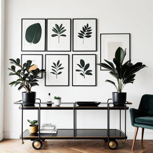 Minimalist Mid-Century Style Living Room with Art Deco Bar Cart