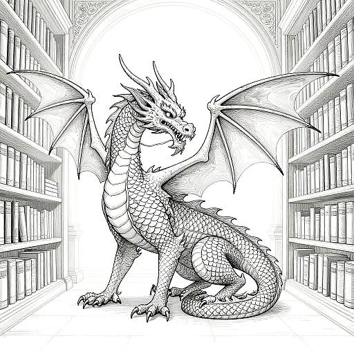 Majestic Dragon in Ancient Library