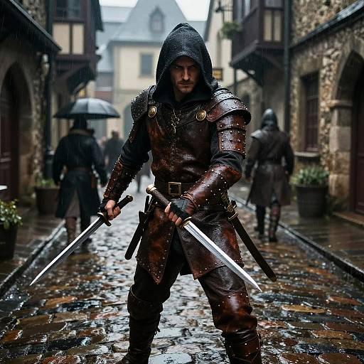 Rugged Rogue in Medieval Alley
