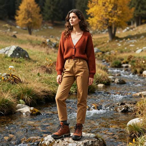 Young Woman on Alpine Stream Rock