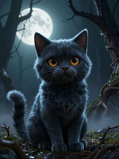 Spooky Stylized Cat in Haunted Forest