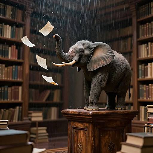 Surreal Elephant in Floating Library