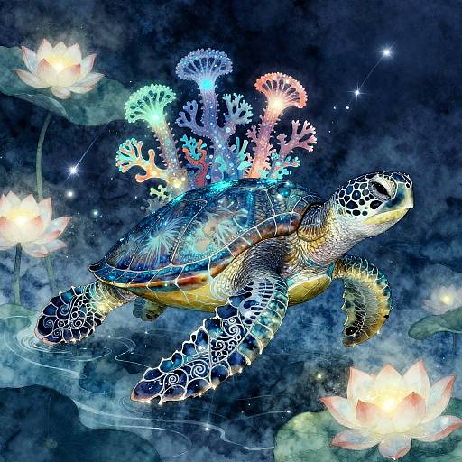 Bioluminescent Sea Turtle in Azure Lagoon