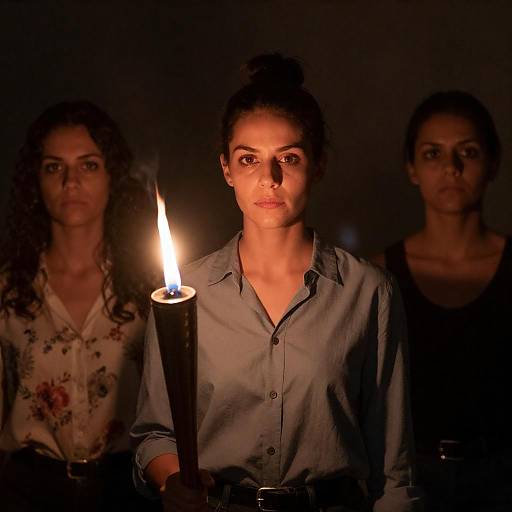 Torchlit Portrait of Three Serious Women