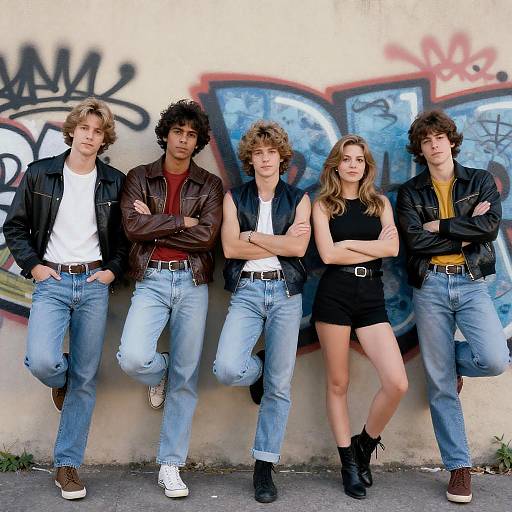 1980s Fashion Group Against Graffiti Wall