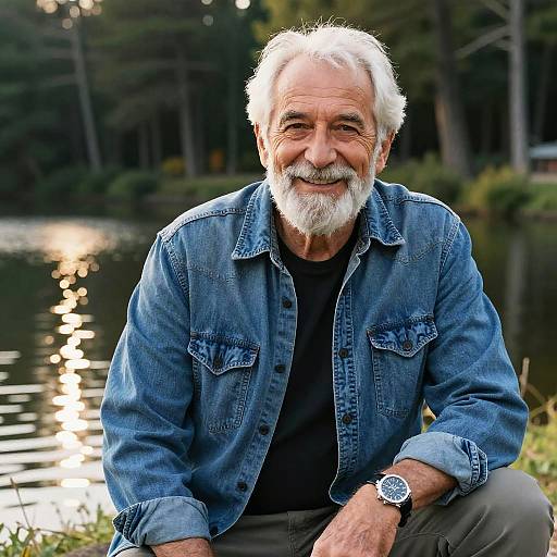 Smiling Elderly Man Outdoors by Lake