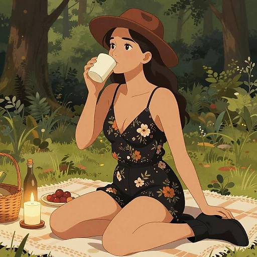 Boho Chic Woman Candlelit Picnic