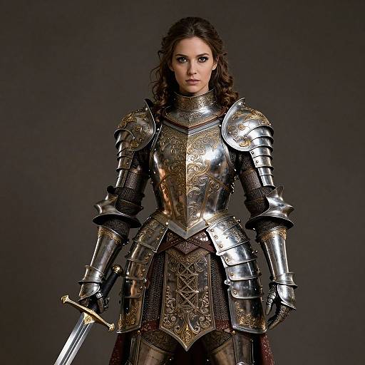 Confident Woman in Ornate Armor