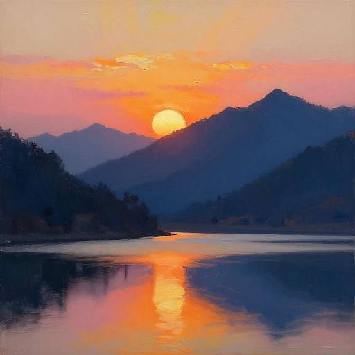 Golden Hour Mountain Oil Painting