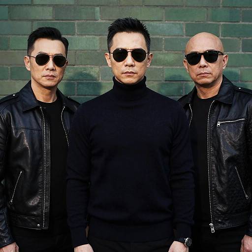 Three Stylish Men at a Green Wall